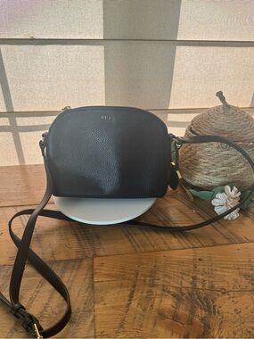 Lauren Ralph Lauren Black Pebbled Leather Dome Crossbody with Gold Accents